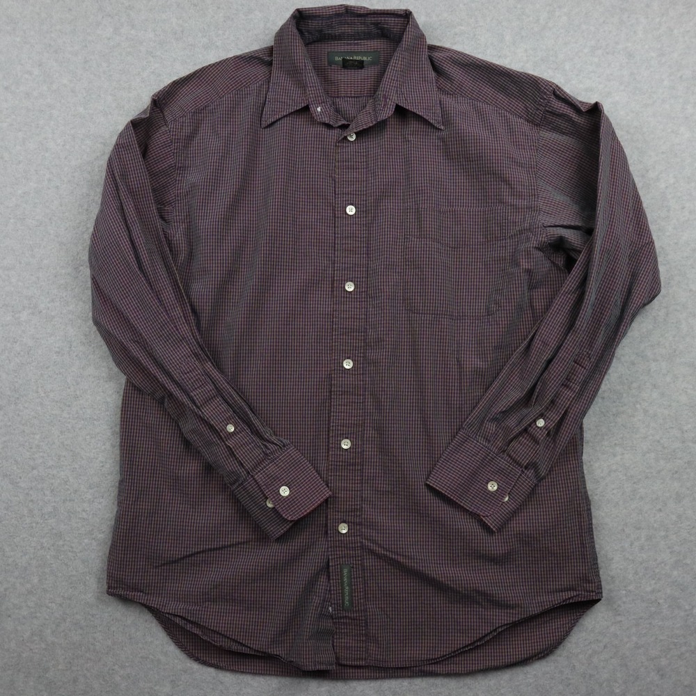 Banana Republic Shirt Mens Medium Pocket Button Up Purple Plaid Long Sleeve